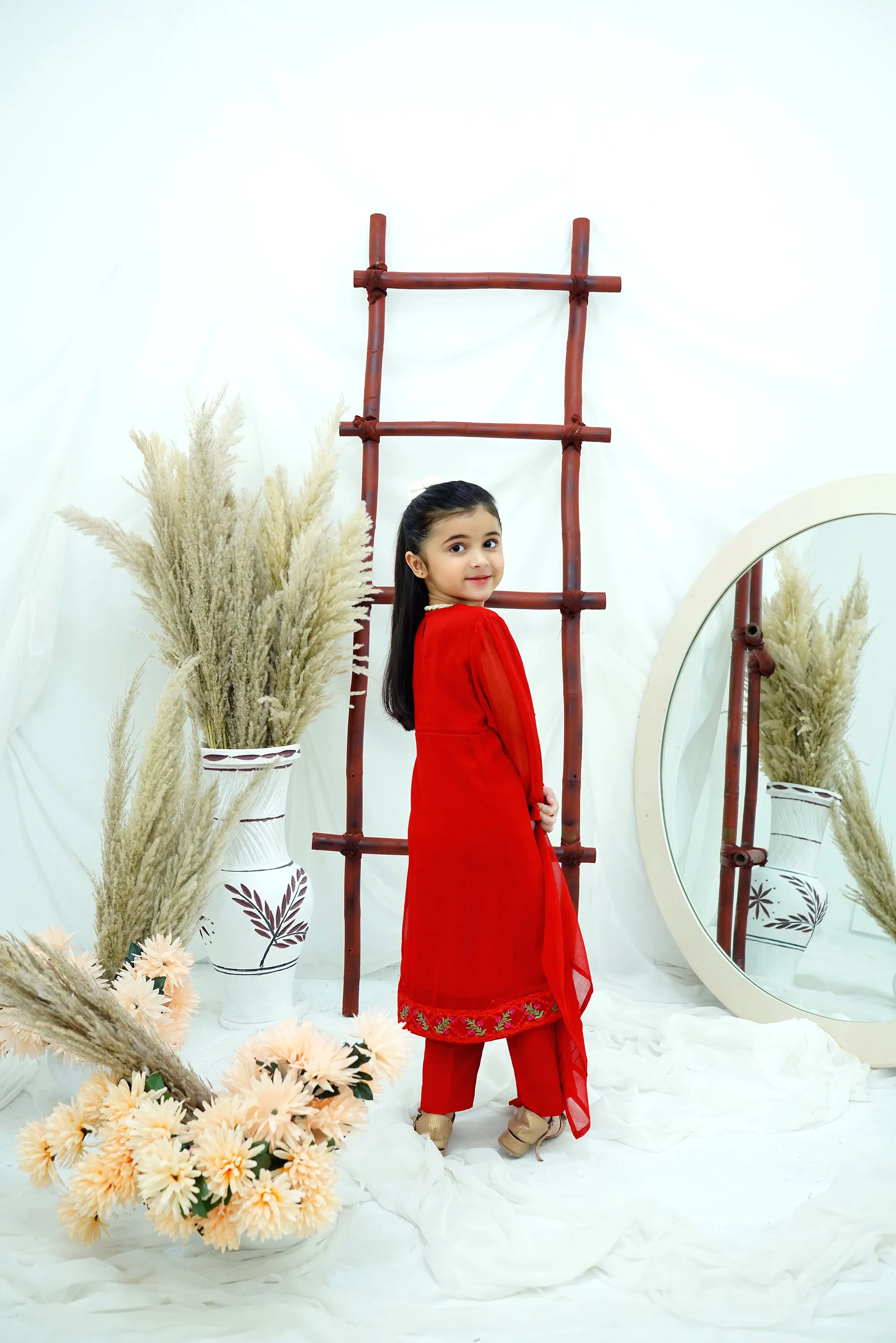 Red Embroidered Chiffon