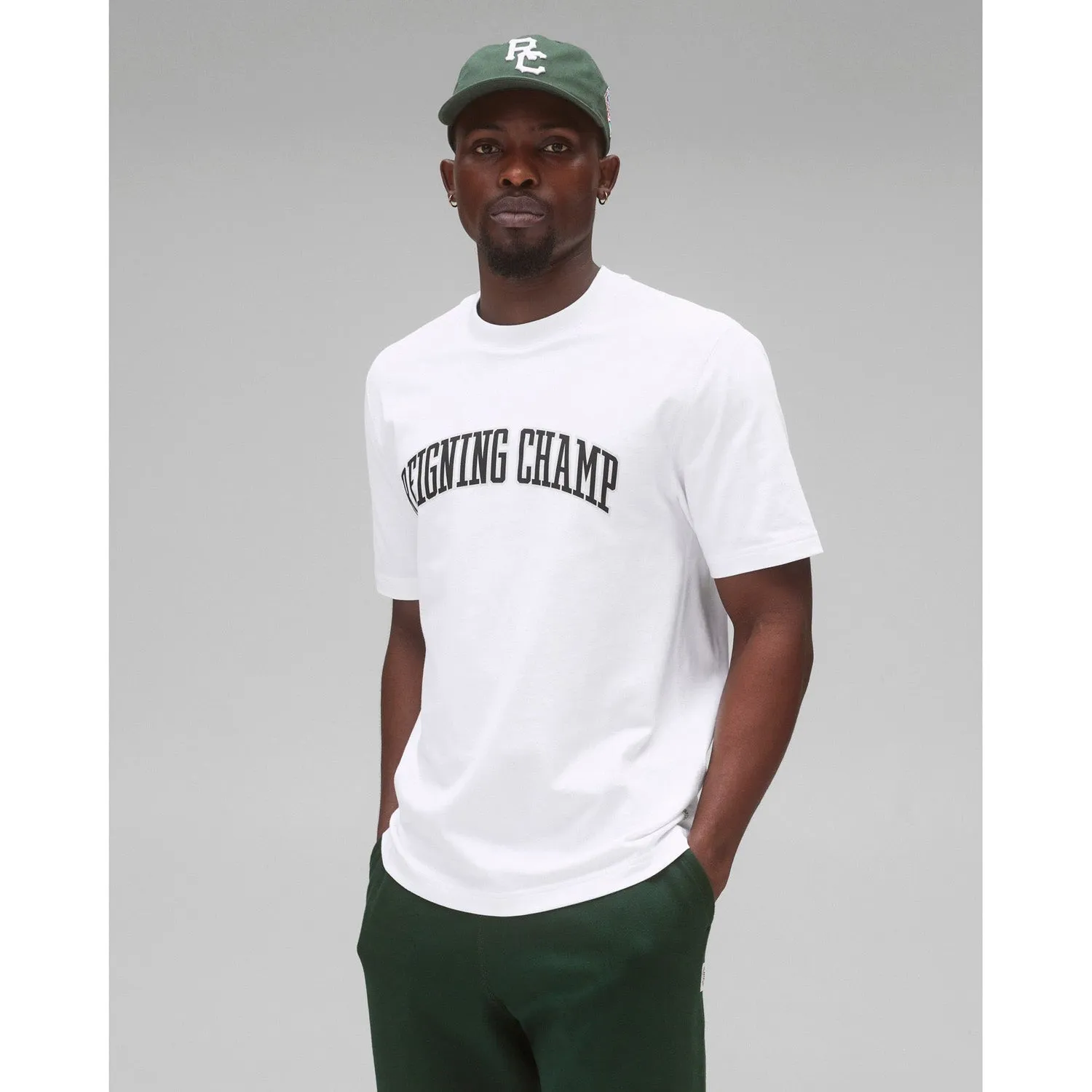 Reigning Champ Men Knit Midweight Jersey Collegiate T-Shirt White Black RC-1548-WHB