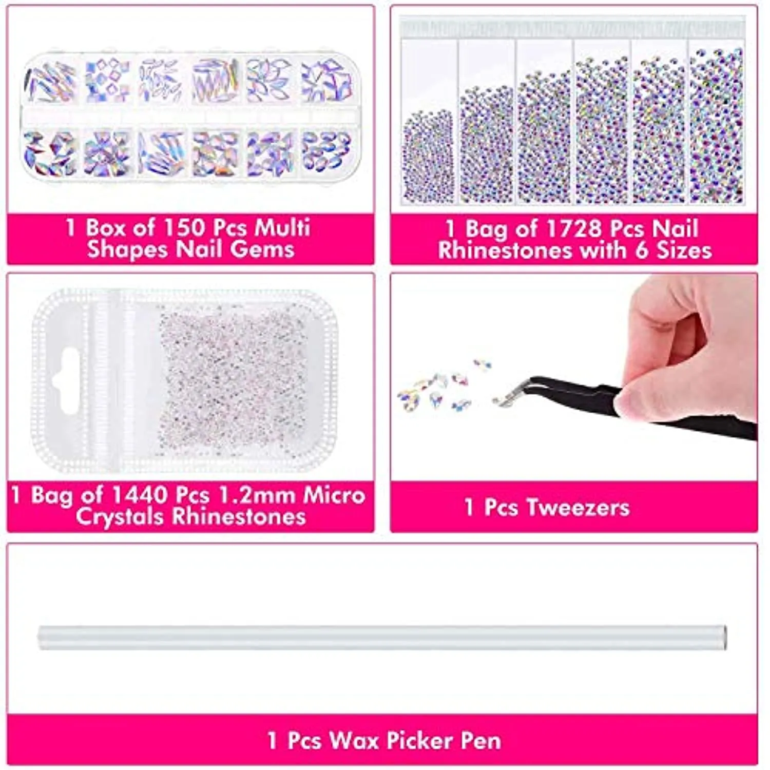 Rhinestones for Acrylic Nails, Thrilez 3318 Nail Diamonds Rhinestones Include 150 Pcs Multi Shapes Nail GemsJewels, 1728 Pcs AB Nail Crystals and 1440 micro crystals rhinestones for Nail Art Craft