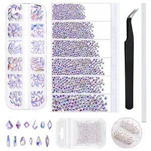Rhinestones for Acrylic Nails, Thrilez 3318 Nail Diamonds Rhinestones Include 150 Pcs Multi Shapes Nail GemsJewels, 1728 Pcs AB Nail Crystals and 1440 micro crystals rhinestones for Nail Art Craft