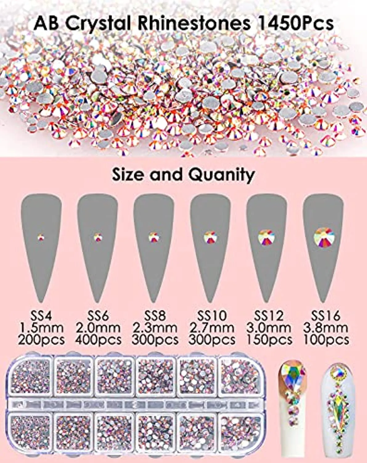 Rhinestones for Nail Art Decoration Foil Flakes Kit 5780Pcs-Tufusiur Nail Gems Crystal AB Clear Jewels Diamonds, Acrylic Nail Supplies Accessories Crafts for Halloween Christmas Gifts