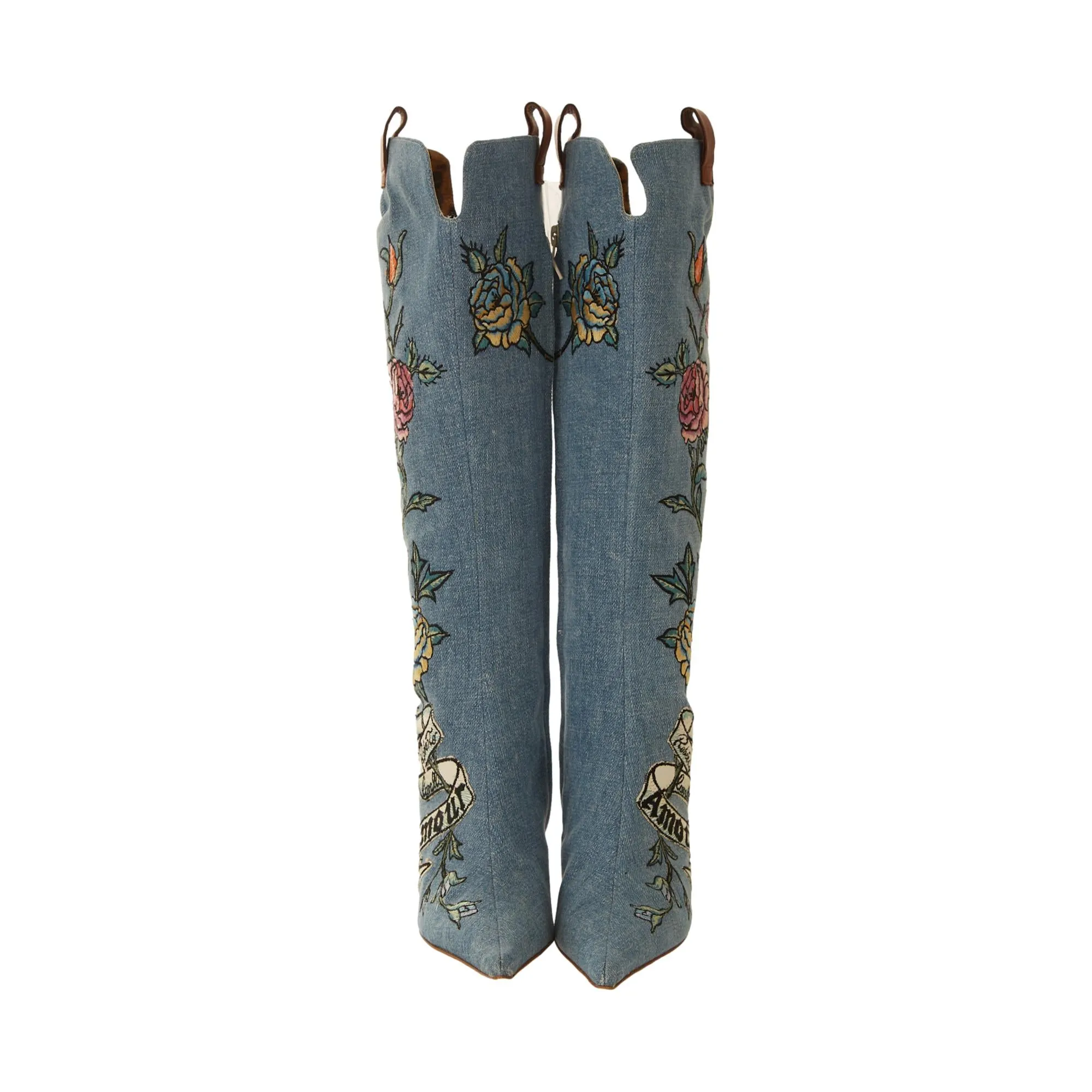 Roberto Cavalli Denim Tattoo Print Boots