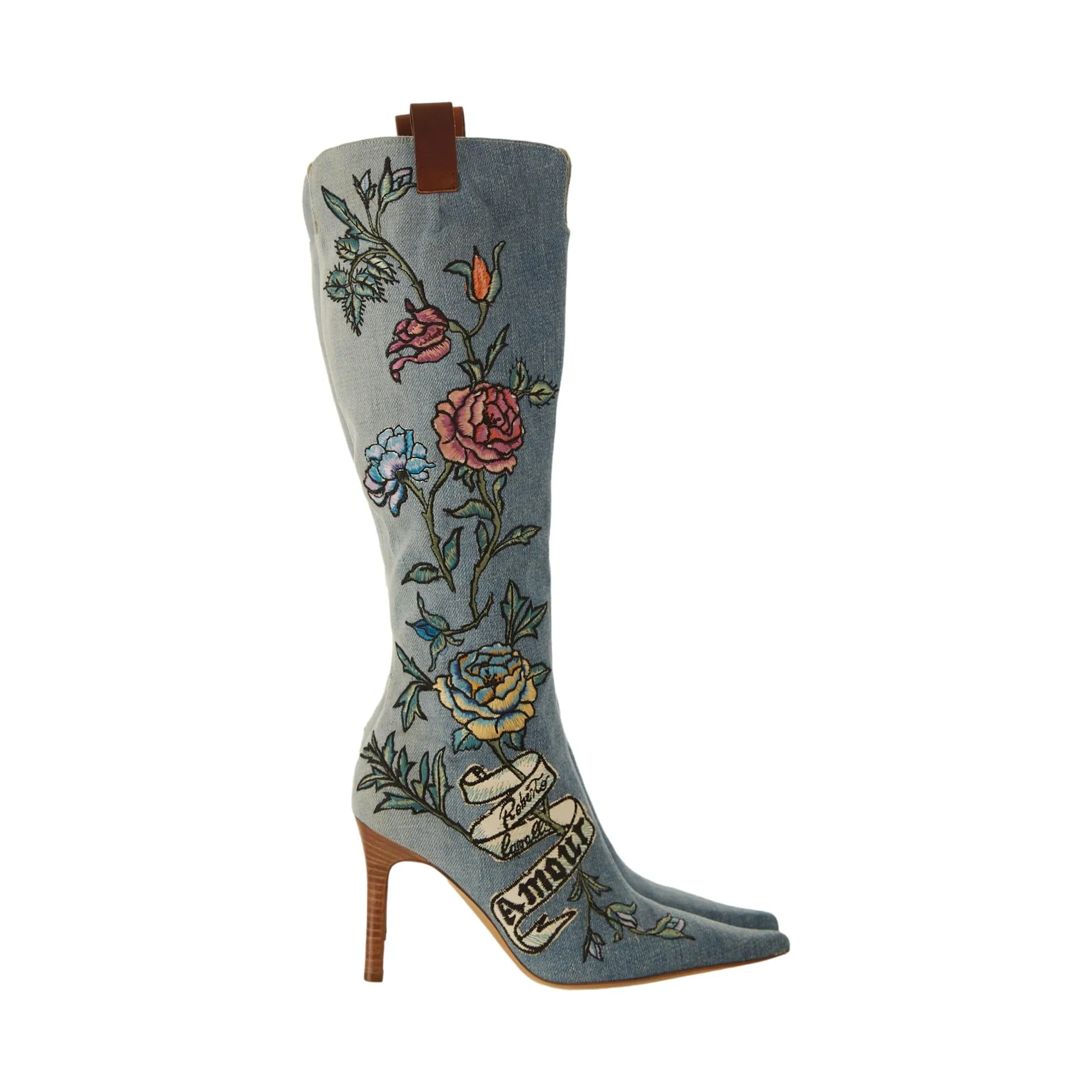 Roberto Cavalli Denim Tattoo Print Boots