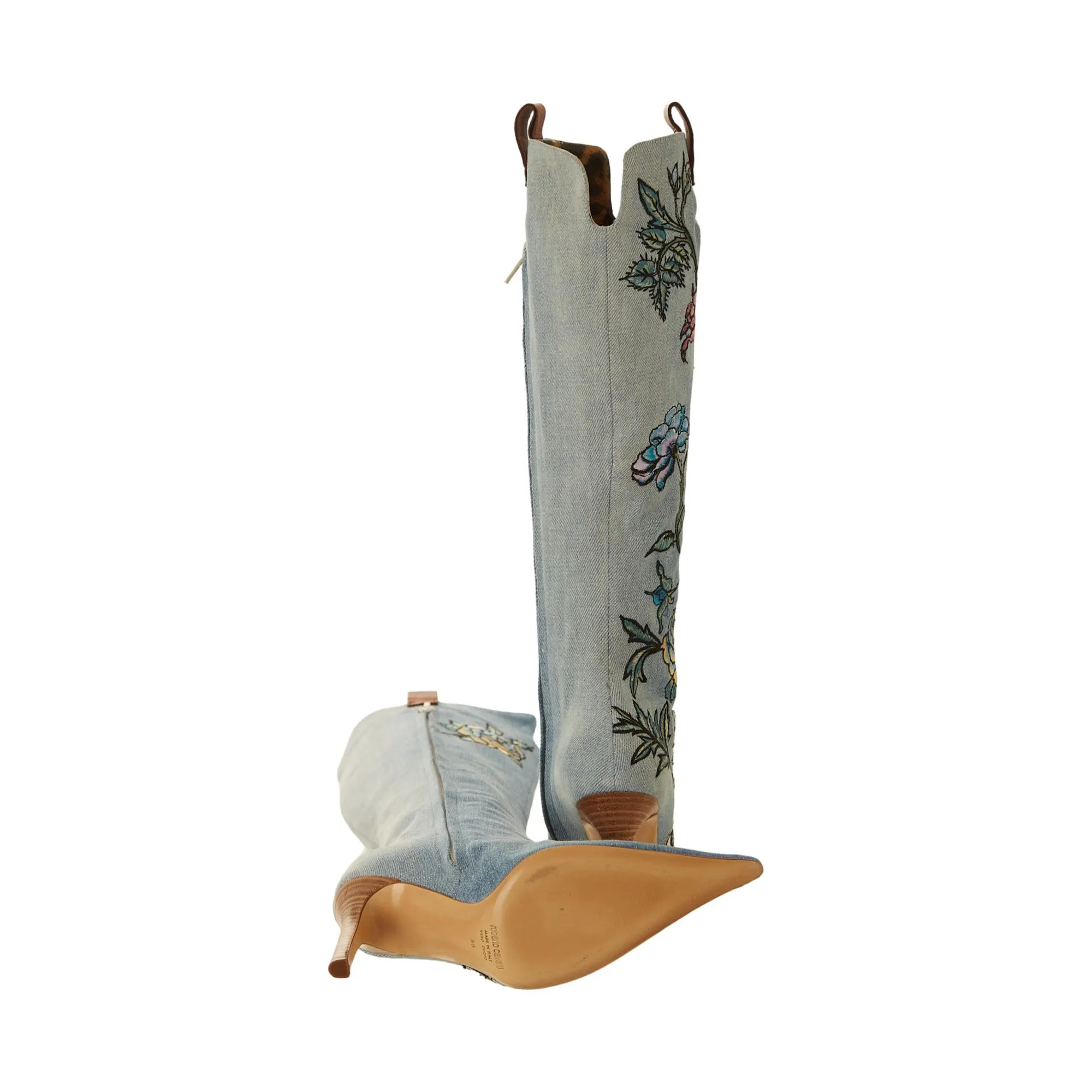 Roberto Cavalli Denim Tattoo Print Boots