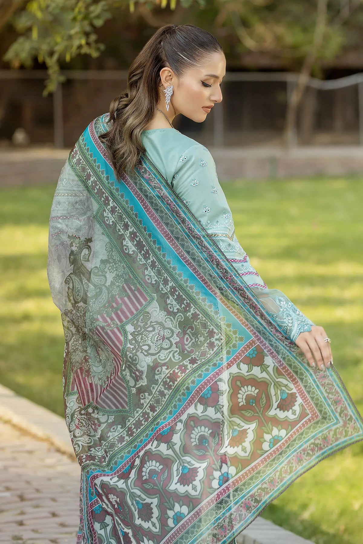 Royal Aqua Green Embroidered Pakistani Salwar Kameez Dupatta Suit