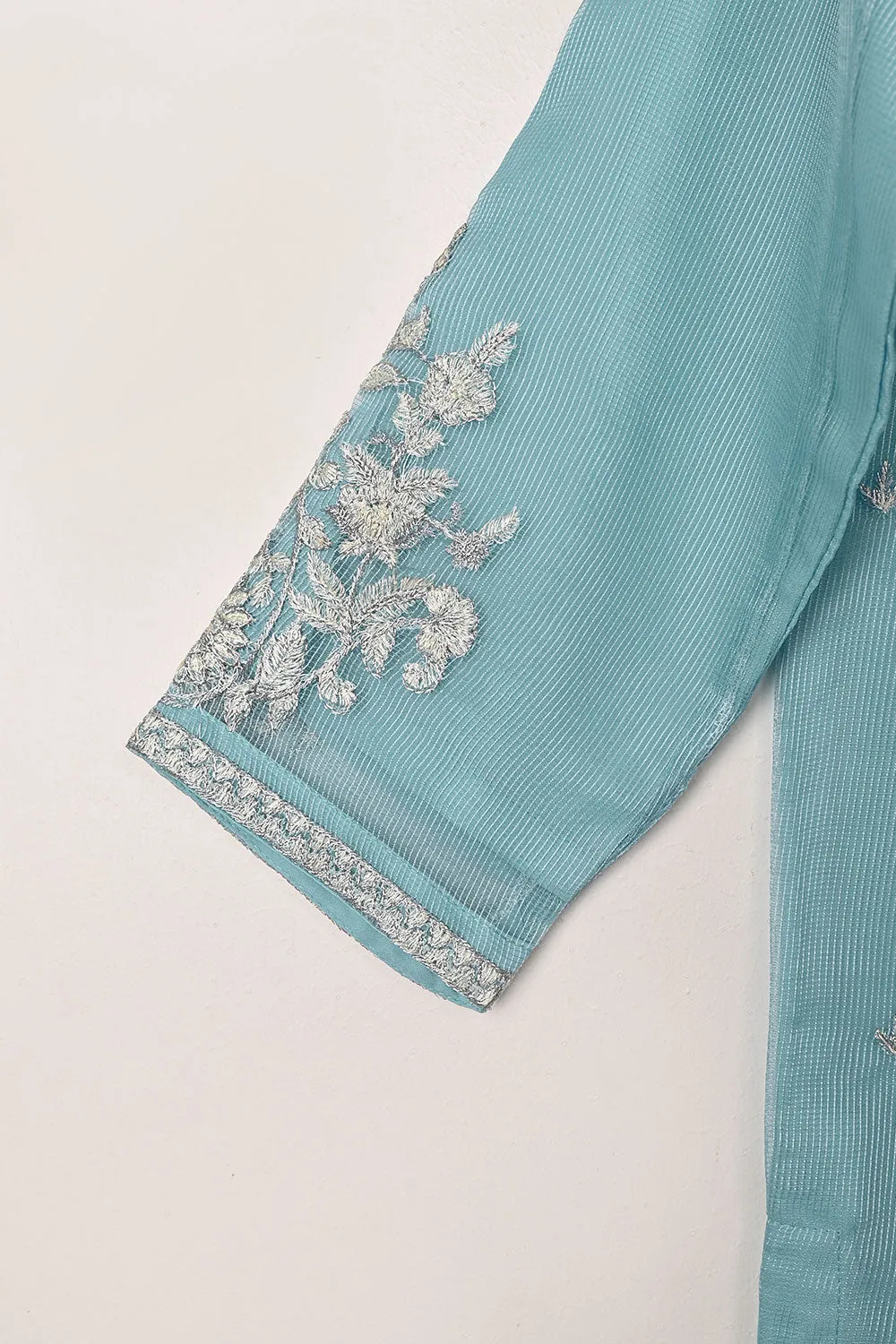 RTW-192-SkyBlue - 3Pc Ready to Wear 3Pc Javeria Net Embroidered  Dress