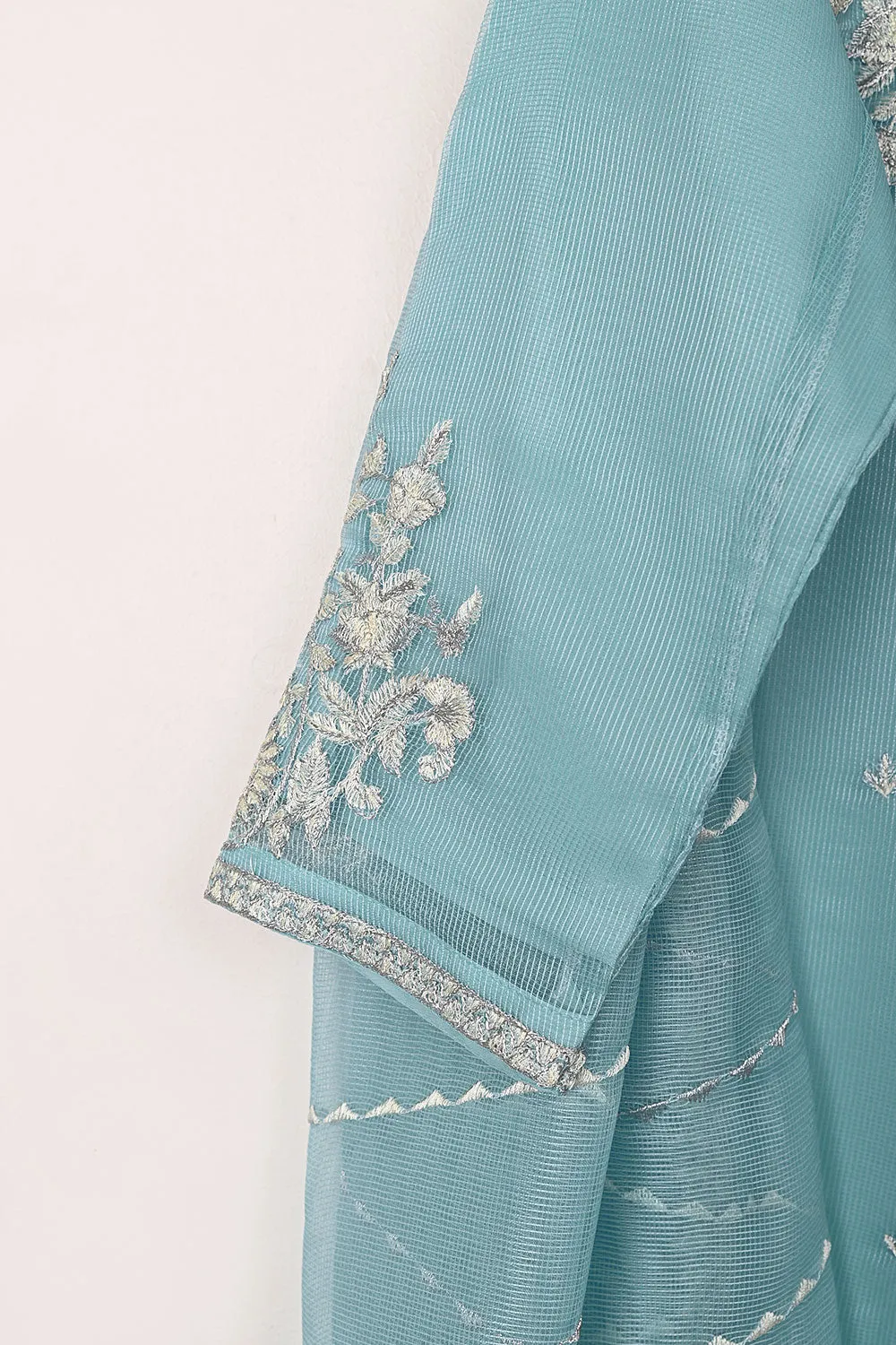 RTW-192-SkyBlue - 3Pc Ready to Wear 3Pc Javeria Net Embroidered  Dress