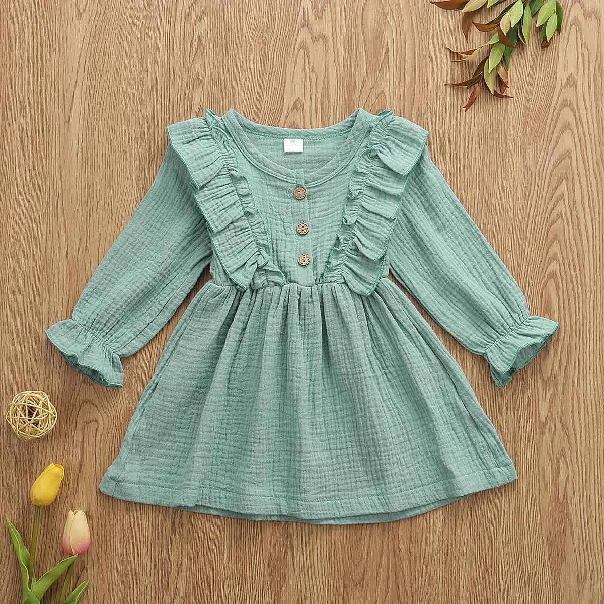 Ruffle Long Sleeve Cotton Dress