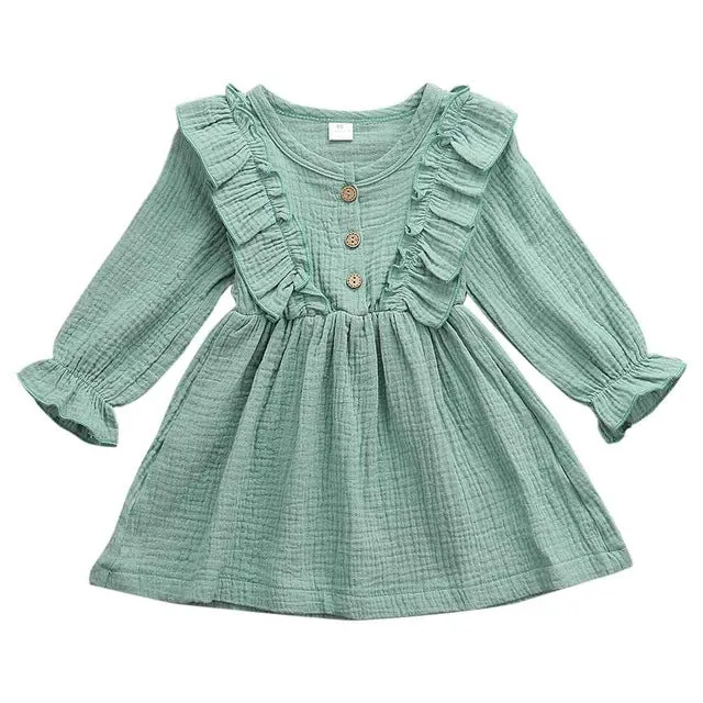 Ruffle Long Sleeve Cotton Dress