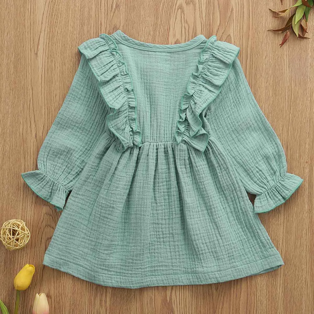 Ruffle Long Sleeve Cotton Dress