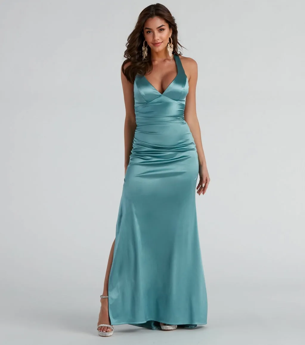 Sam Formal Satin Open Back Dress