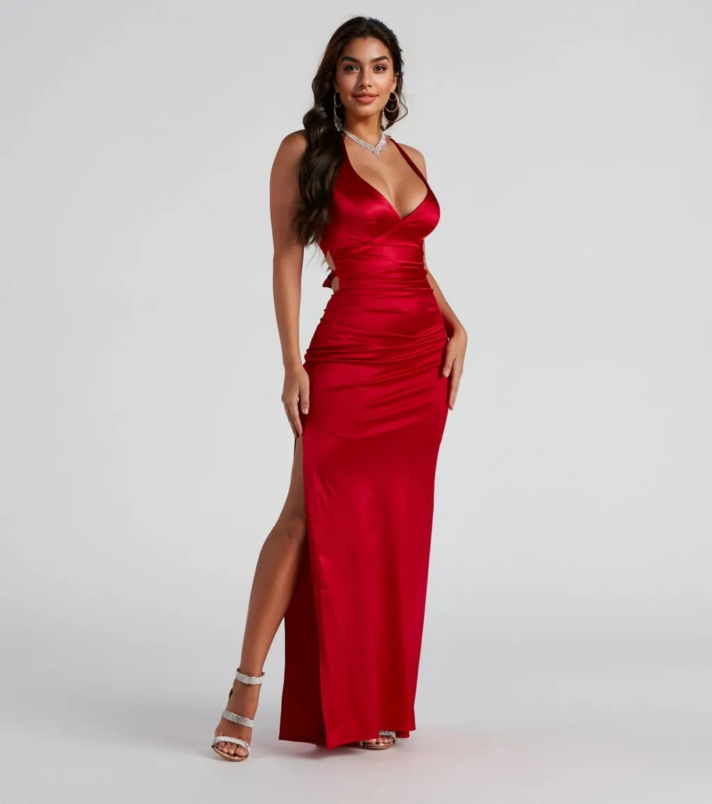 Sam Formal Satin Open Back Dress