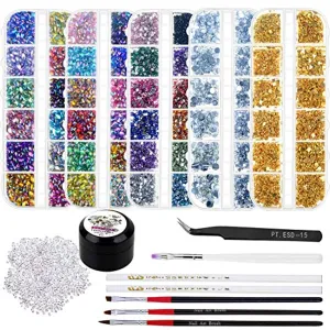 Selizo 8240pcs Nail Rhinestones, Rhinestones for Nails, Nail Gems Crystals Nail Art Rhinestones Supplies with Rhinestone Glue for Nails Art Decoration