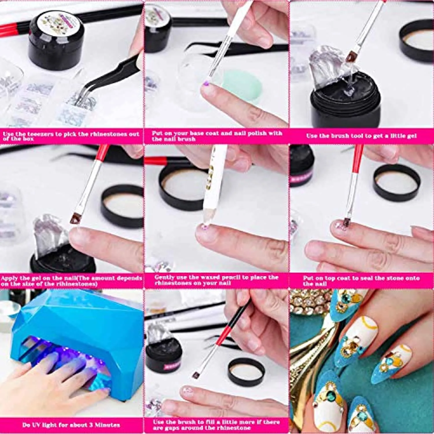 Selizo 8240pcs Nail Rhinestones, Rhinestones for Nails, Nail Gems Crystals Nail Art Rhinestones Supplies with Rhinestone Glue for Nails Art Decoration