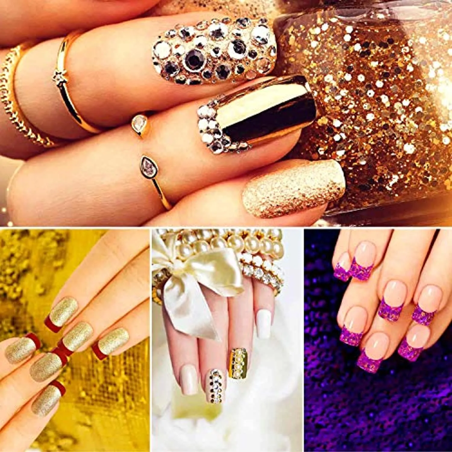 Selizo 8240pcs Nail Rhinestones, Rhinestones for Nails, Nail Gems Crystals Nail Art Rhinestones Supplies with Rhinestone Glue for Nails Art Decoration