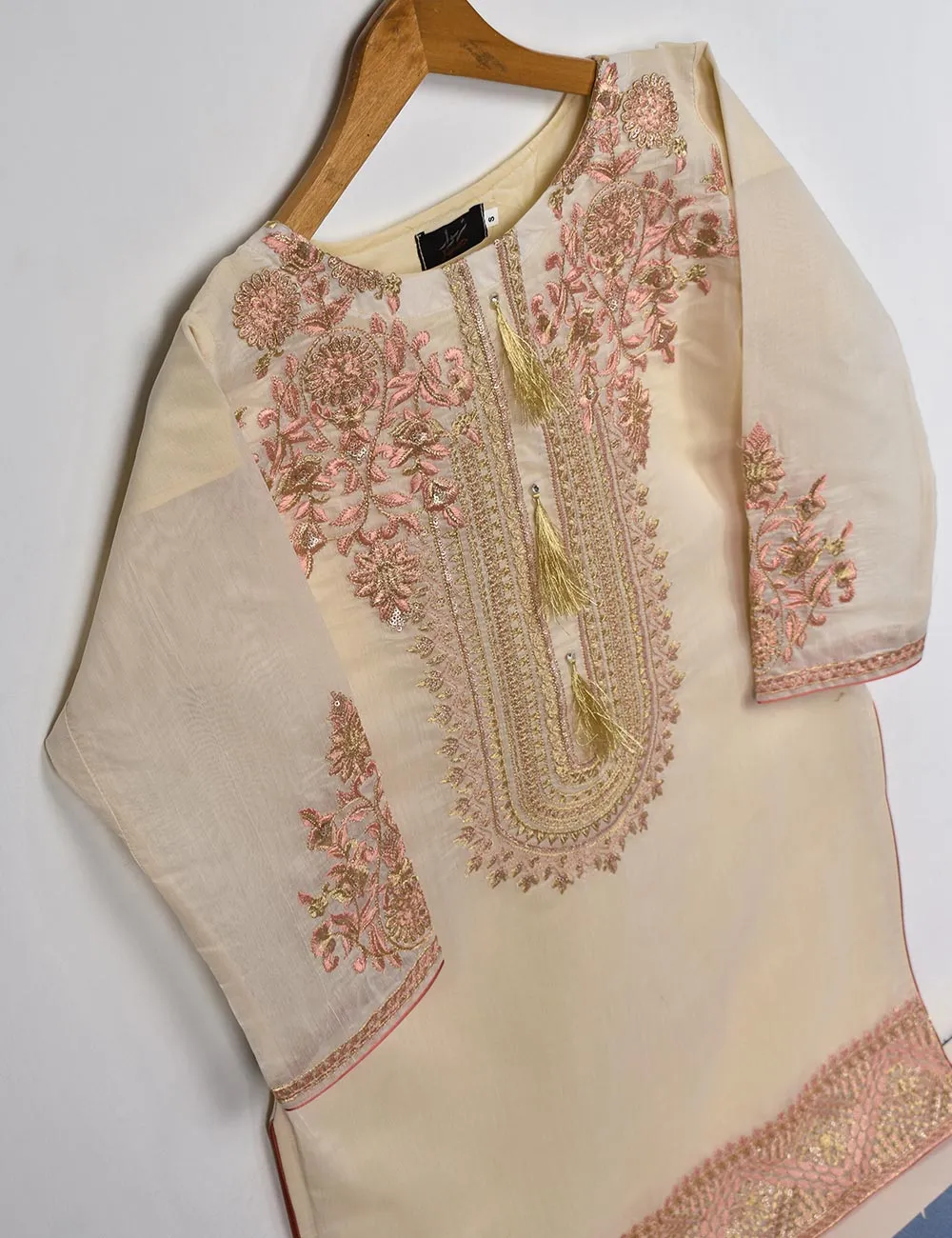 Semi Formal Paper Cotton Fabric Embroidered Stitched Kurti - Equinox (T20-040A-Skin)