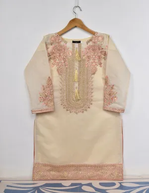Semi Formal Paper Cotton Fabric Embroidered Stitched Kurti - Equinox (T20-040A-Skin)