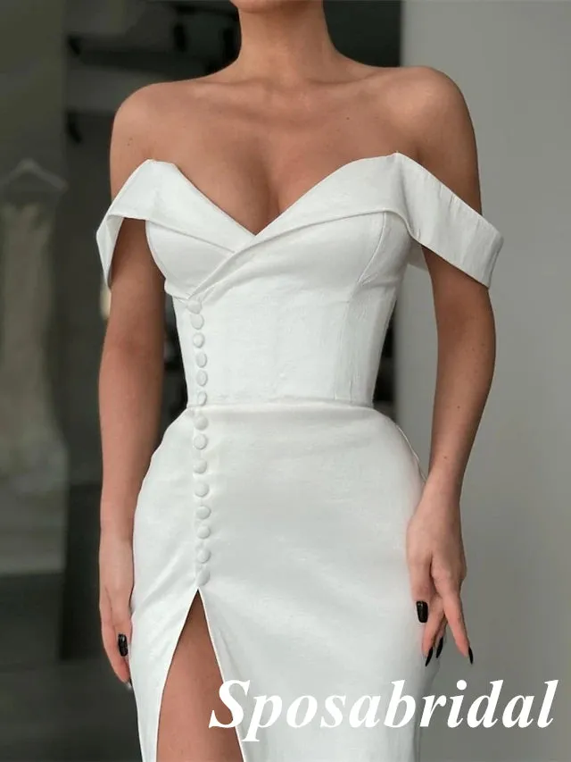 Sexy Satin Off Shoulder Sleeveless Side Slit Mermiad Long Prom Dresses, PD3910