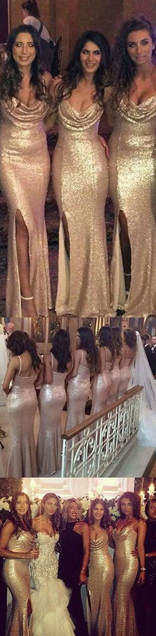 Sexy Seqin Mermaid Sparkly Side-slit Cheap Long Bridesmaid Dresses, WG26