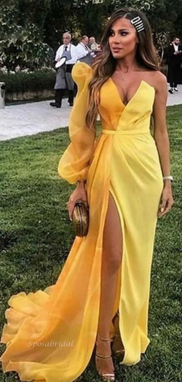 Sexy V-neck Unique Formal Single Multiple Colors Sleeve Long Prom Dresses PD1652