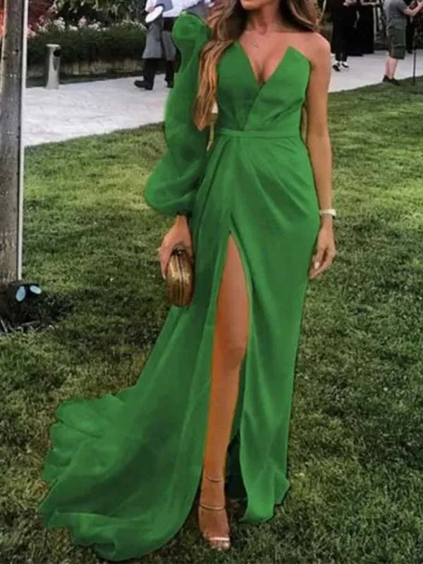 Sexy V-neck Unique Formal Single Multiple Colors Sleeve Long Prom Dresses PD1652