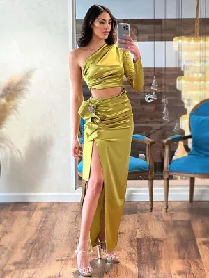 Silky One-shoulder Hollow Side-slit Mermaid Long Prom Dress, PD3454