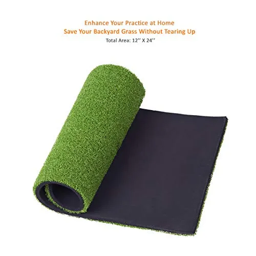 SKY INNOVATIONS Hitting Grass Golf Mat with Removable Rubber Tee Holder for Home Backyard Garage Outdoor Practice (12 x 24-Inches)