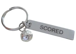 Soccer Ball Keychain and Steel Tag Engraved with "Scored", Soccer Keychain Gift