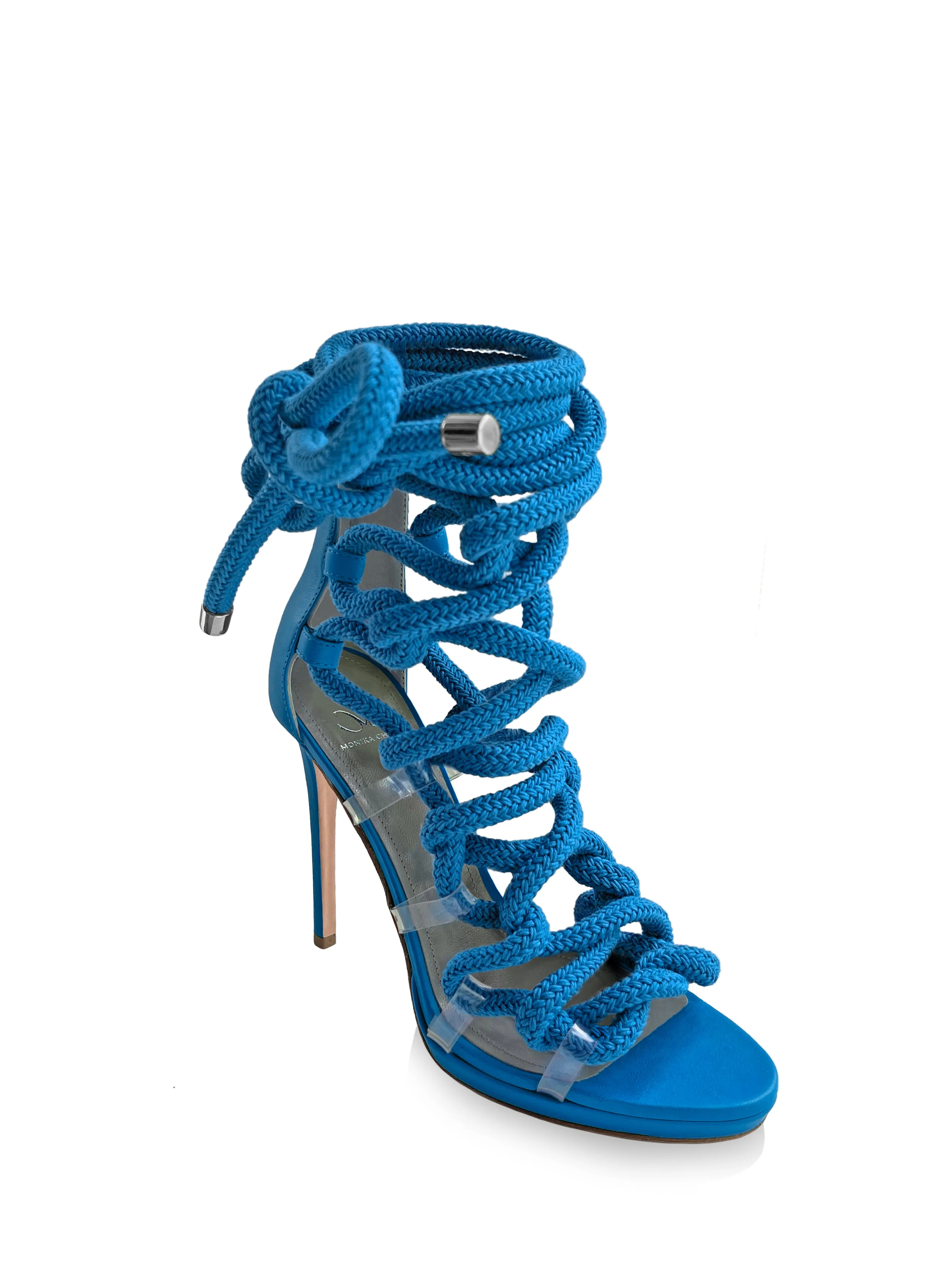 SOFIA BLUE LEATHER & ROPE SANDALS