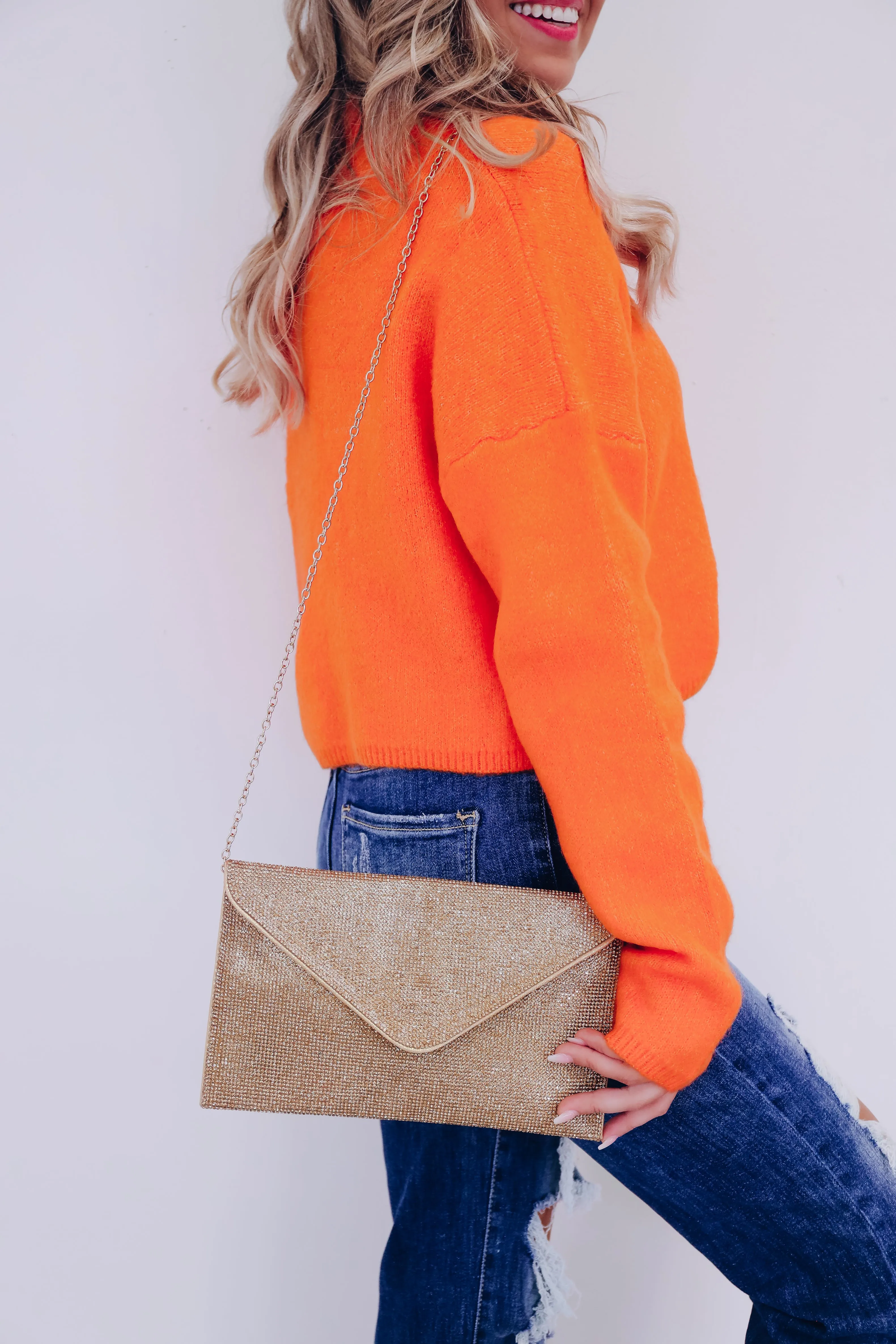 Sparkle On Rhinestone Crossbody Clutch - Gold