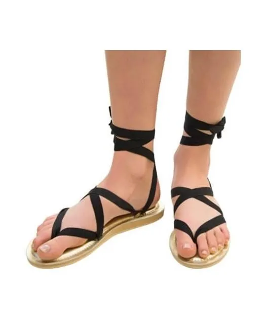 Sseko Gold Leather Stitched Ribbon Sandals