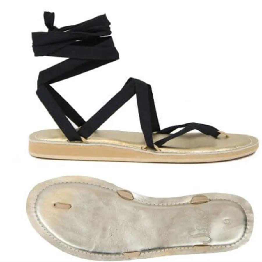 Sseko Gold Leather Stitched Ribbon Sandals