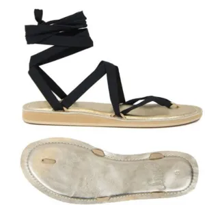Sseko Gold Leather Stitched Ribbon Sandals
