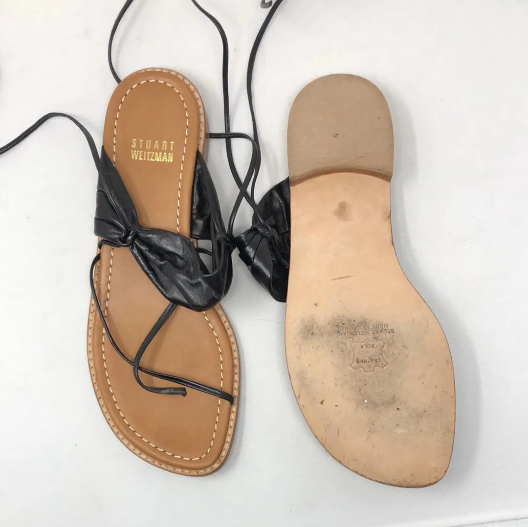 Stuart Weitzman Black leather Wrap Sandal