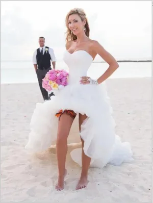 Sweetheart Princess Organza Asymmetrical Strapless Wedding Dresses