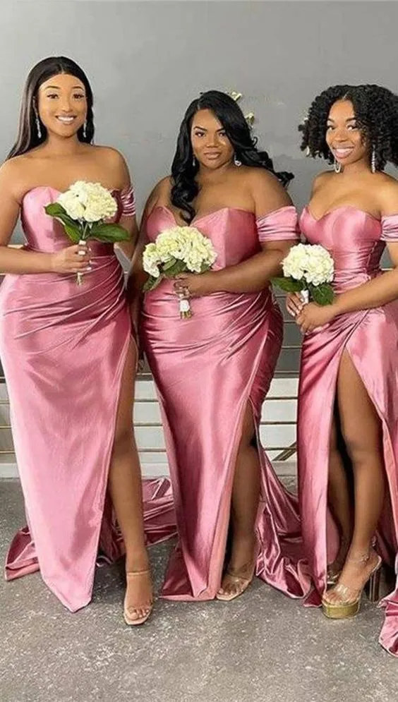 Sweetheart Strapless Rose Sexy Side- slit Mermaid Long Tail Bridesmaid Dress,BD3239