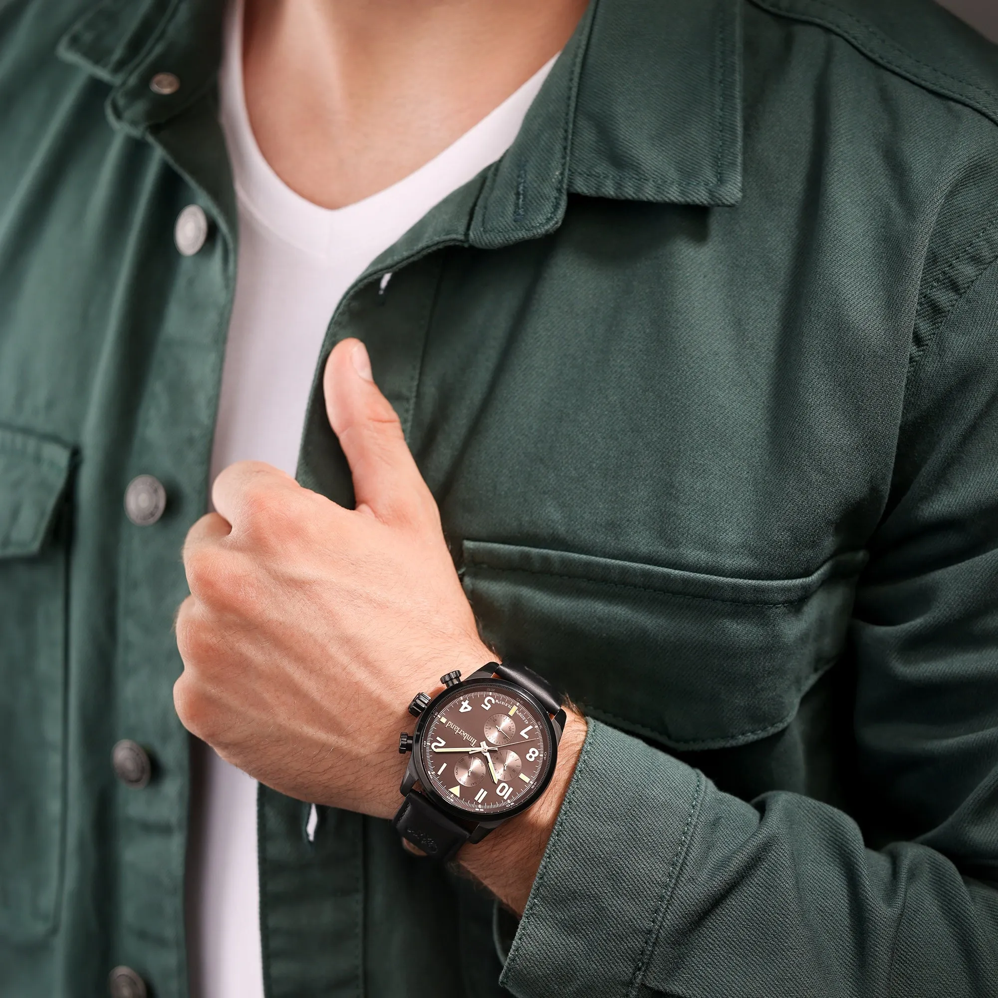 Timberland Henniker Ionic-Plated Stainless Steel & Leather Strap Watch