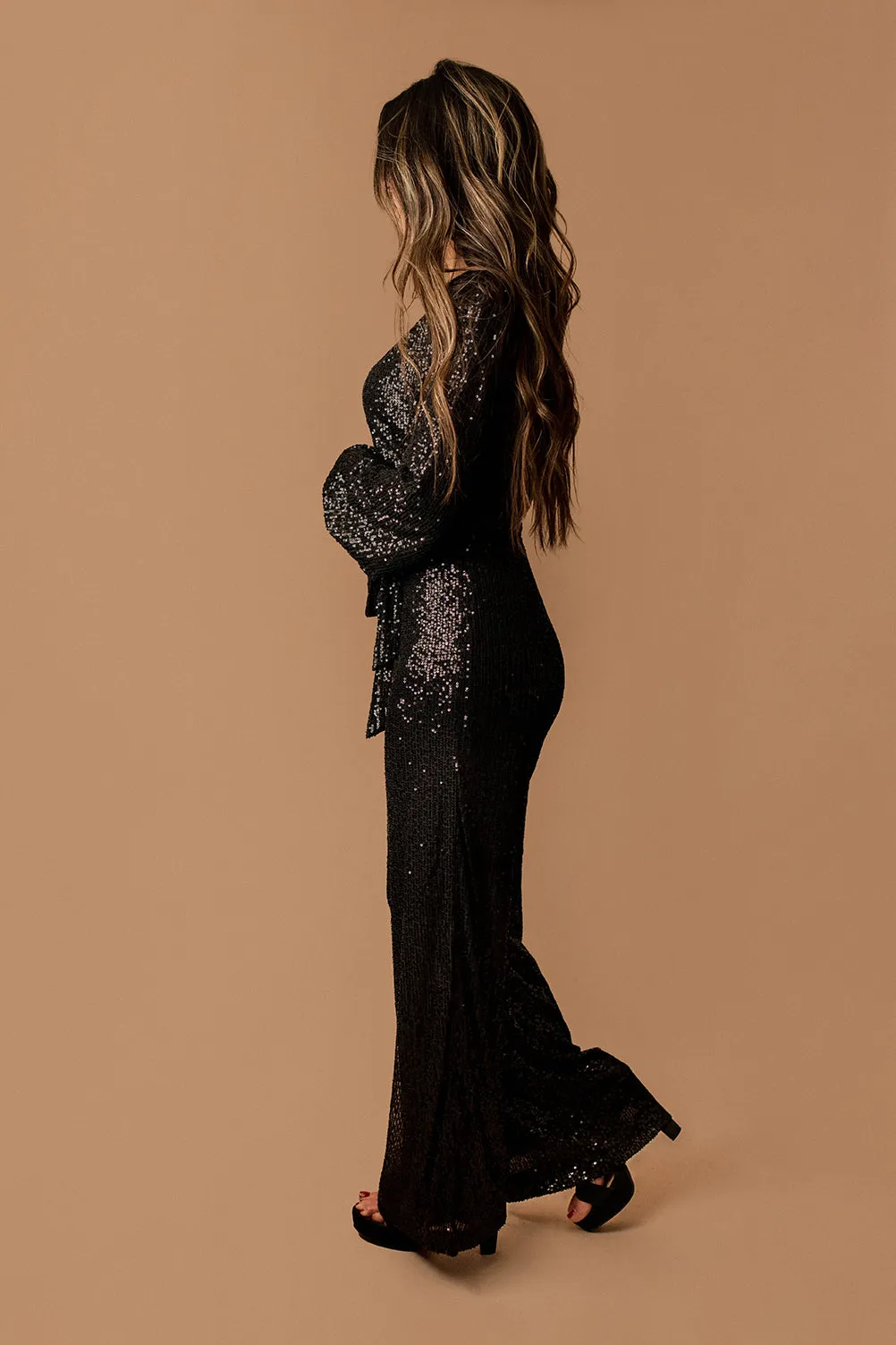 Time Will Tell Sequin Jumpsuit (Black) | FINAL SALE