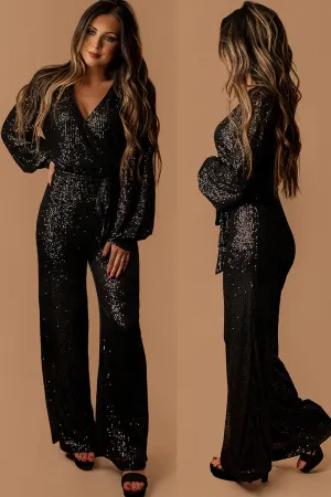 Time Will Tell Sequin Jumpsuit (Black) | FINAL SALE
