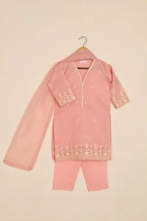 TKF-126-Peachy Pink - Kids 3Pc Javeria Net Embroidered Formal Dress
