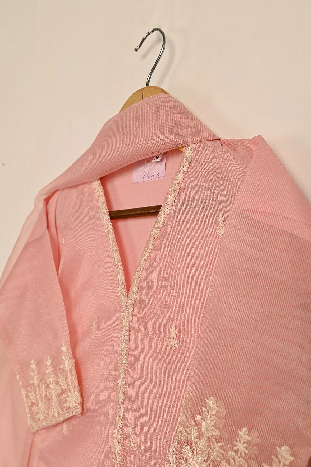 TKF-126-Peachy Pink - Kids 3Pc Javeria Net Embroidered Formal Dress