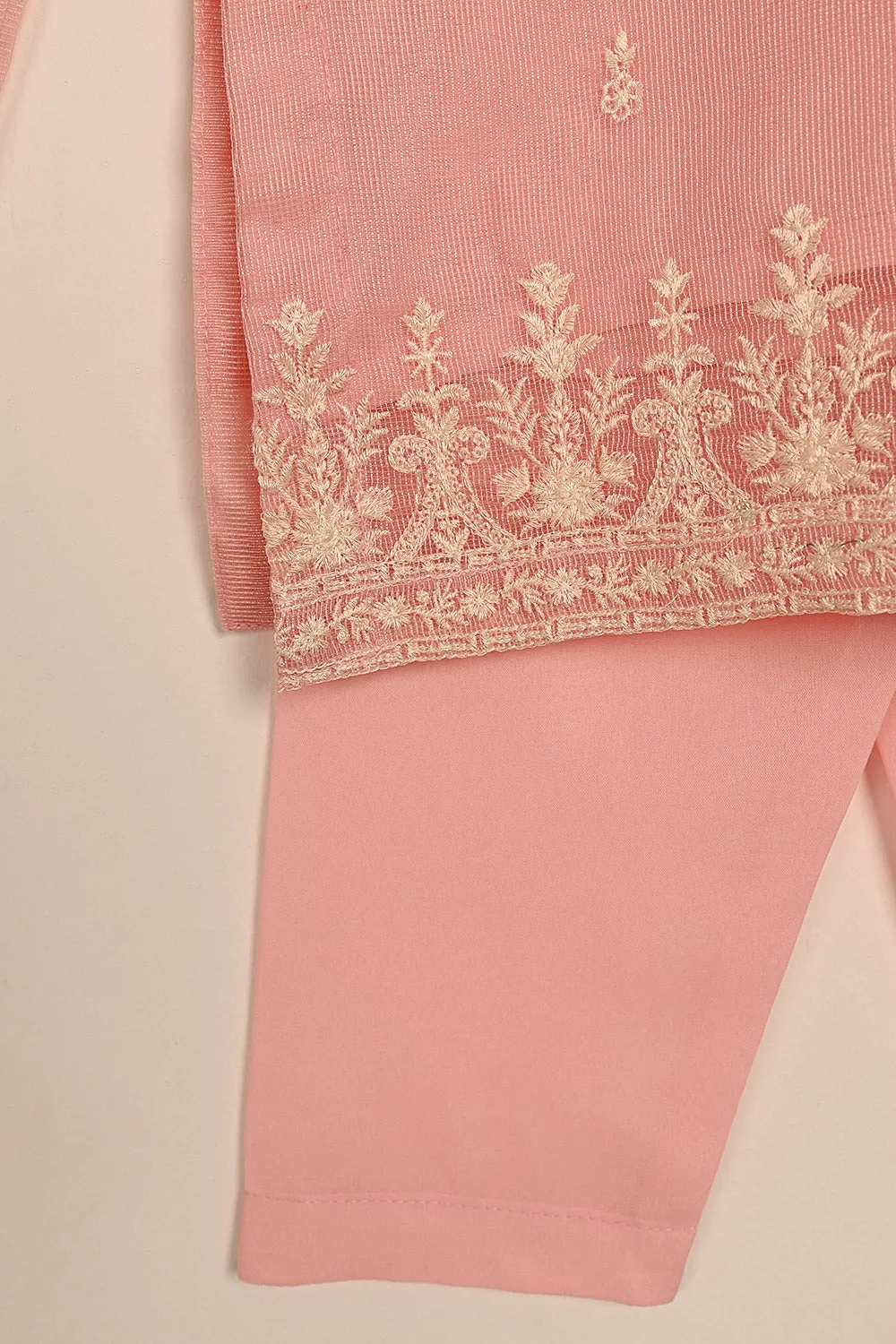 TKF-126-Peachy Pink - Kids 3Pc Javeria Net Embroidered Formal Dress