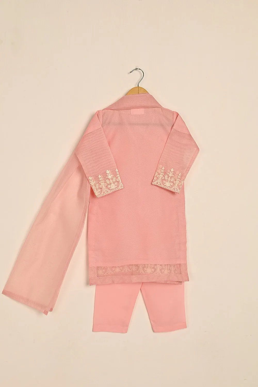 TKF-126-Peachy Pink - Kids 3Pc Javeria Net Embroidered Formal Dress
