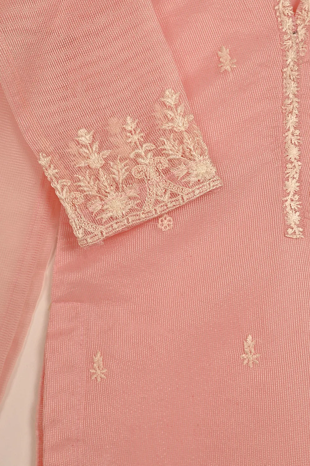TKF-126-Peachy Pink - Kids 3Pc Javeria Net Embroidered Formal Dress