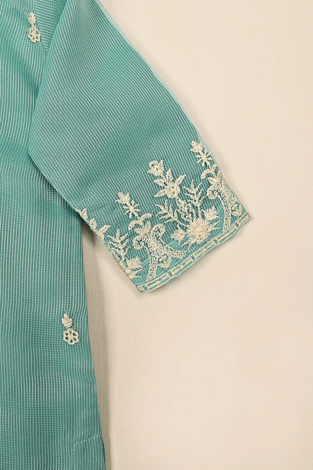 TKF-127-Aqua - Kids 3Pc Javeria Net Embroidered Formal Dress