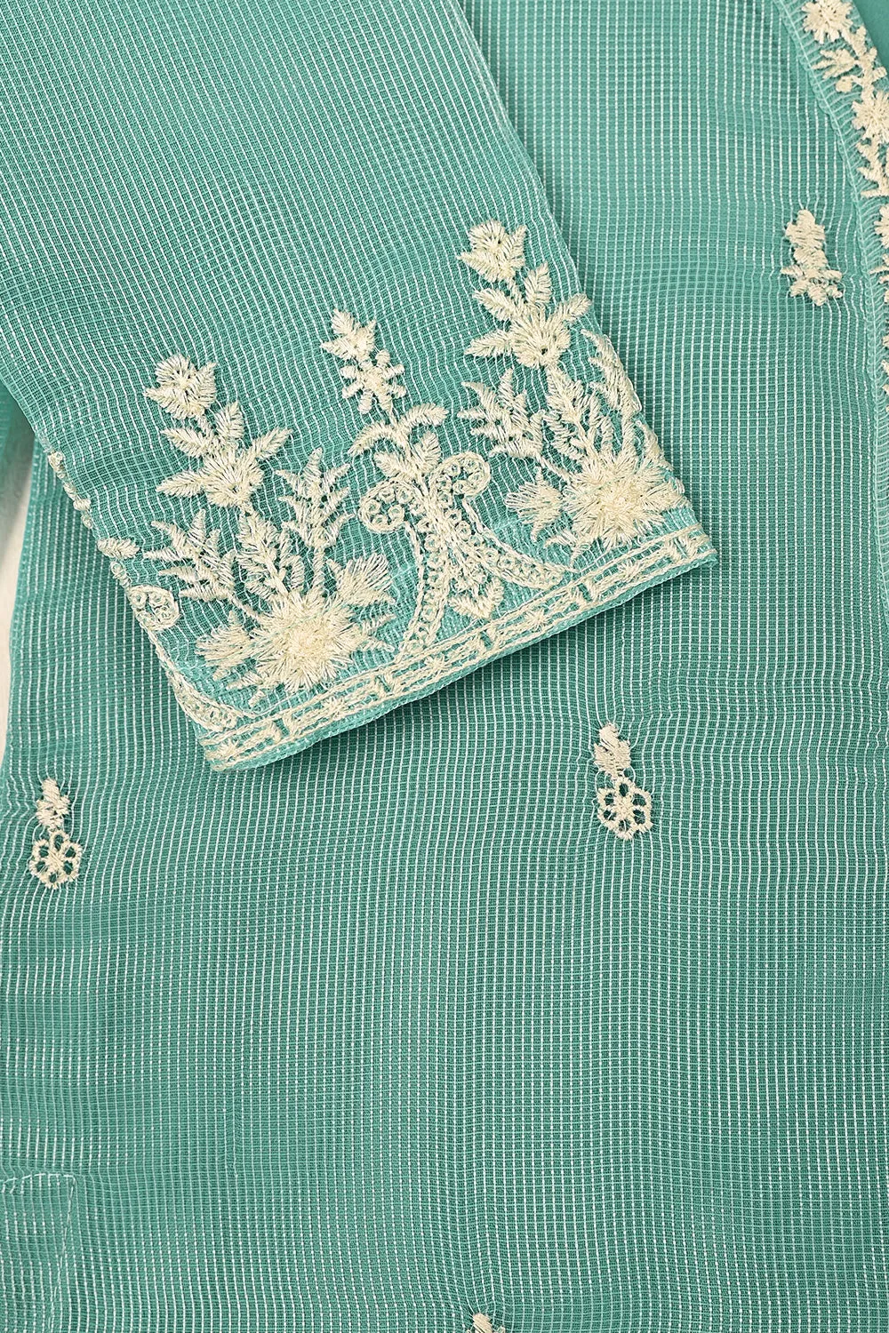 TKF-127-Aqua - Kids 3Pc Javeria Net Embroidered Formal Dress