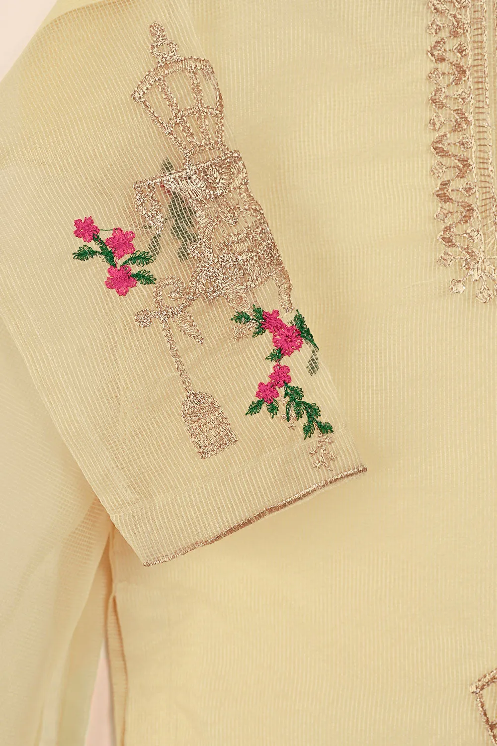 TKF-131-Cream- Kids 3Pc Javeria Net Embroidered Formal Dress