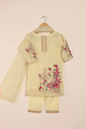 TKF-131-Cream- Kids 3Pc Javeria Net Embroidered Formal Dress