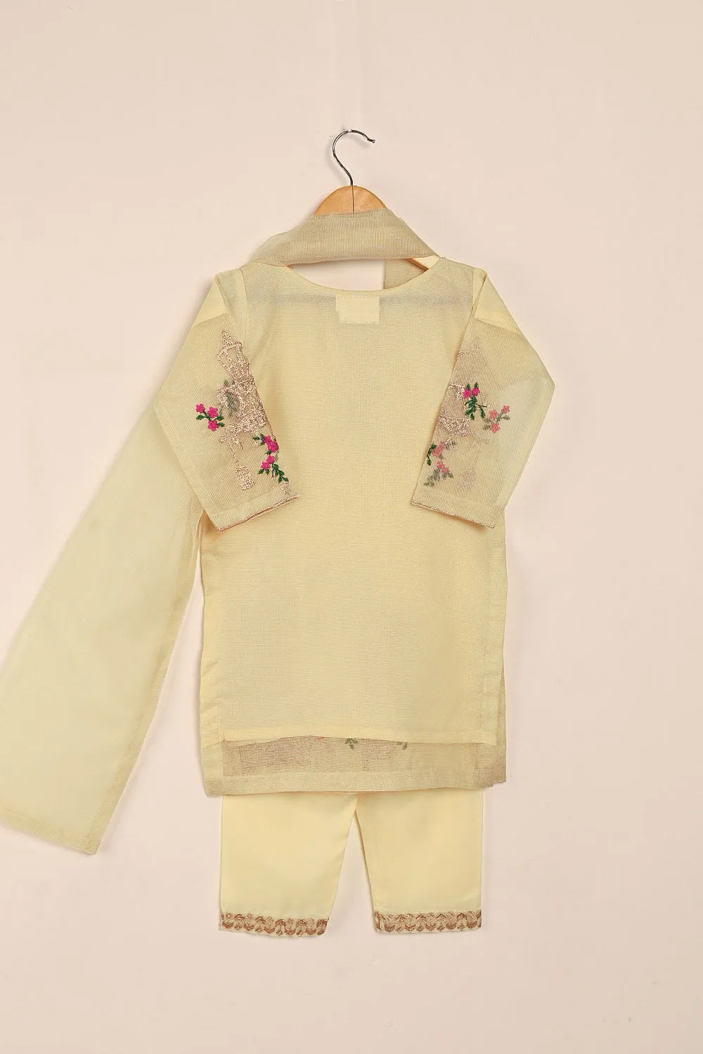 TKF-131-Cream- Kids 3Pc Javeria Net Embroidered Formal Dress