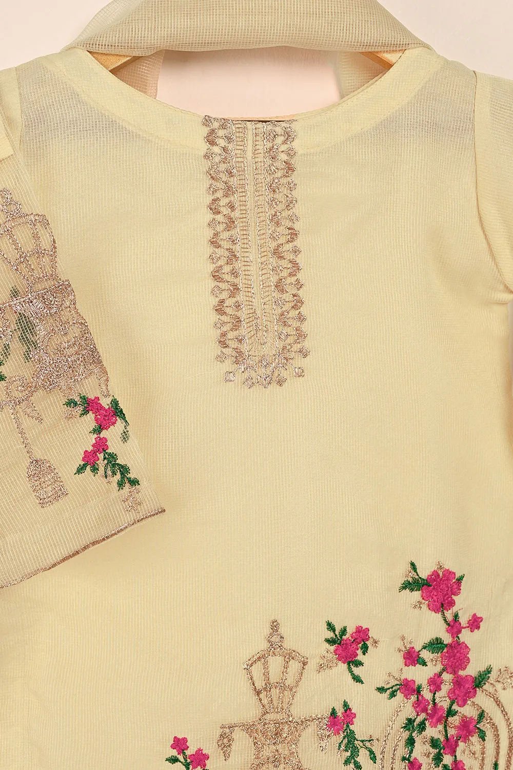 TKF-131-Cream- Kids 3Pc Javeria Net Embroidered Formal Dress